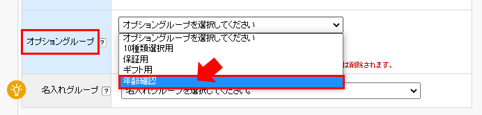 オプショングループ選択
